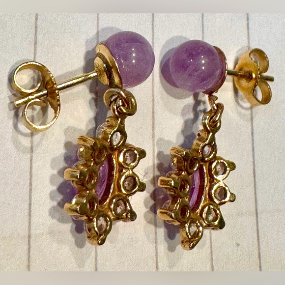 14k 6mm amethyst post earrings w/ faceted lavender stones & cz dangle - Picture 3 of 8